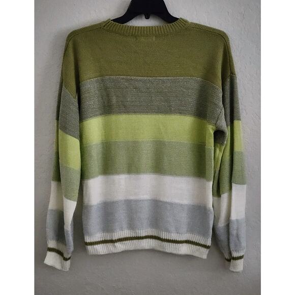 Sweater-Angashion-Striped-Green-Silver-White-Metallic-Long Sleeves - Picture 2 of 15
